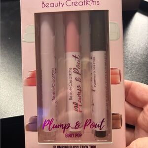 NWT Beauty Creations Plump & Pout Gloss Stick Trio - Pink, White, Brown